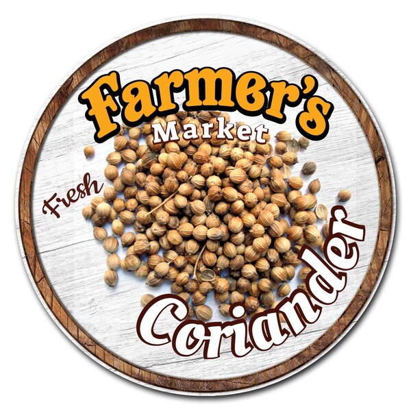 Corrugated Plastic Sign With Stakes 24in Circular-Farmers Market Coriander, C-24-CIR-WS-Coriander